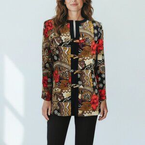 Rickie Freeman For Teri Jon Silk Asian Inspired Jacket Womens Size 12 Toggles